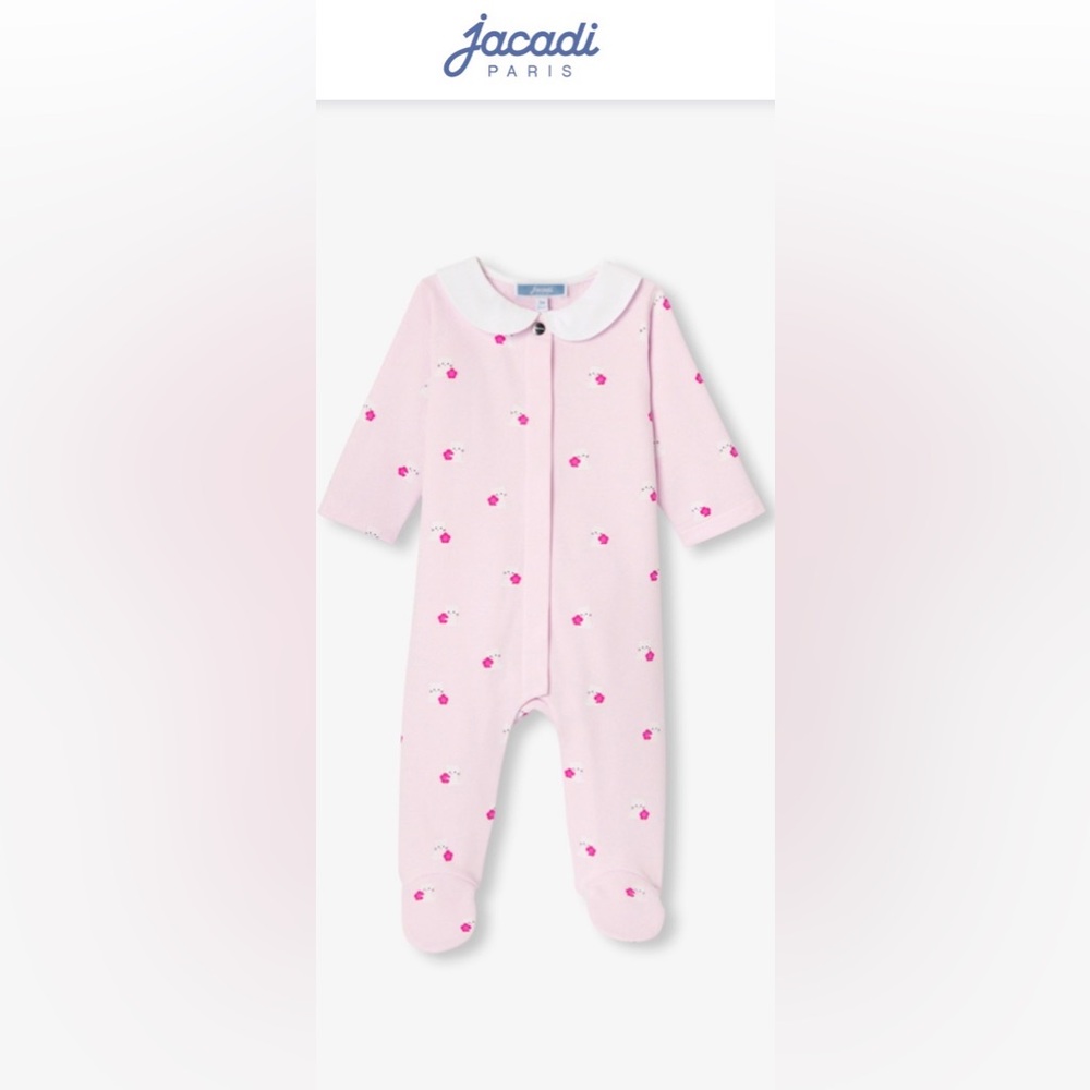 NWT!! Jacadi Pink Cat Flower Baby Footie 6MO